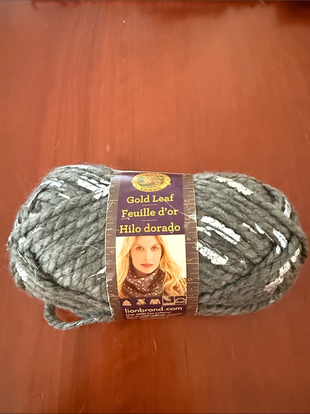Lion Brand Gold Leaf Gray Chunky Yarn with Metallic Accents